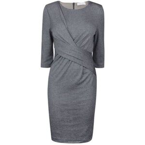 Hugo Boss | Emparia Ruched Wrap Front Wool Blend Dress size Extra Small Gray